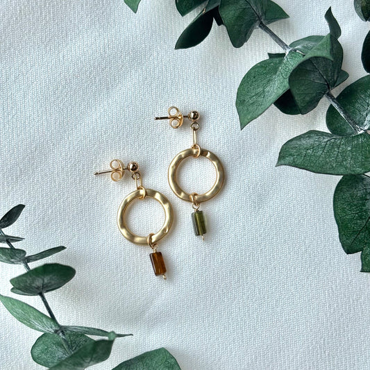 Brenda Wong, Gold Circle Tourmaline Drop Earrings