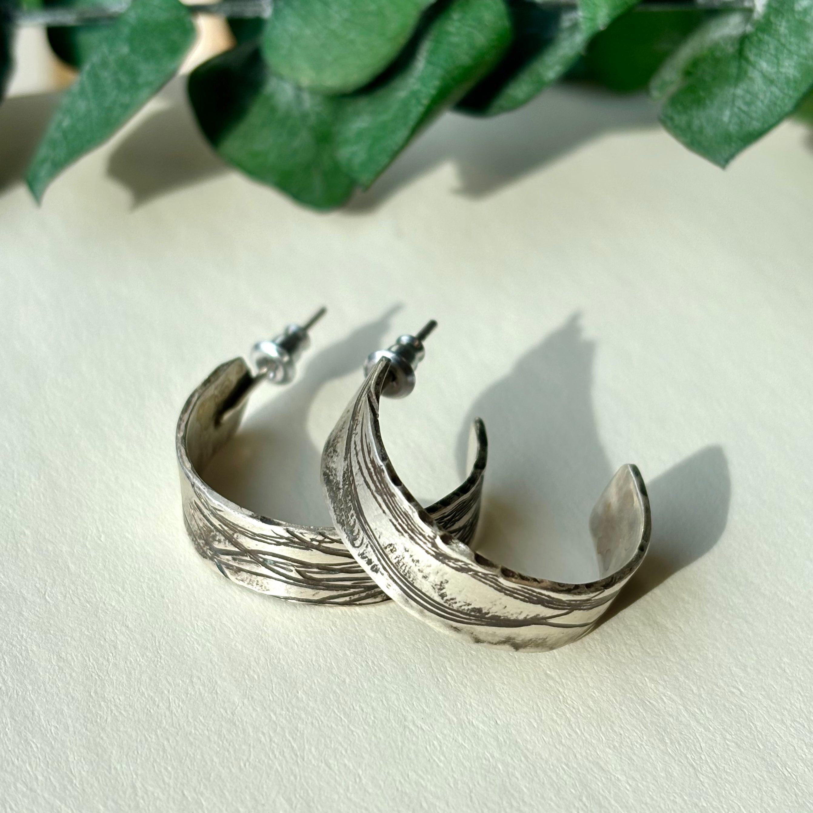 Galili Ellis, Silver Hoops with Lined Details