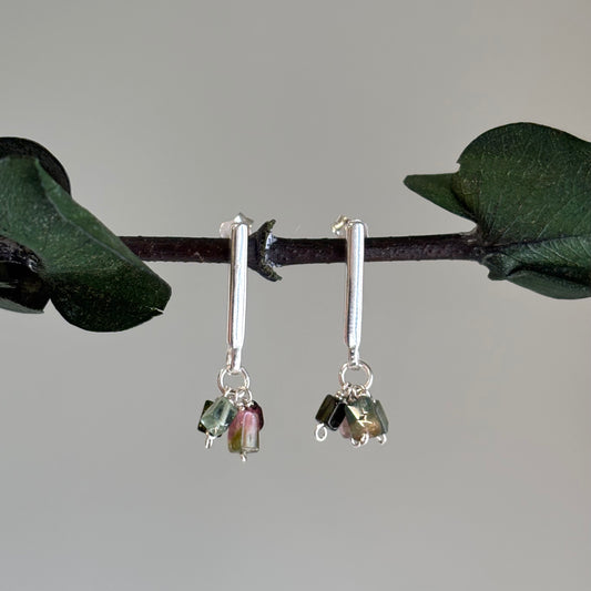 Brenda Wong, Silver Bar Tourmaline Cluster Earrings