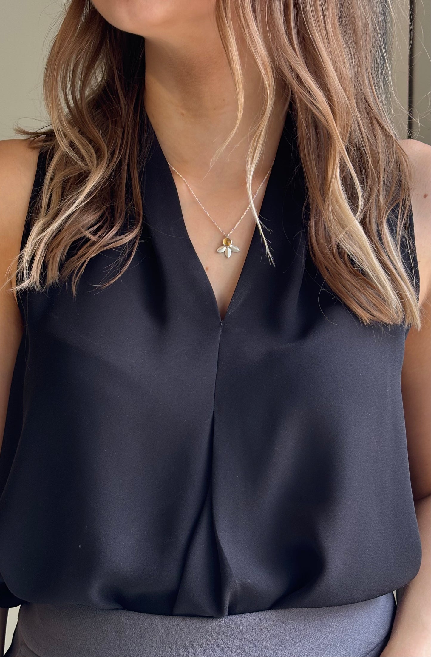 Andrea Mueller, Tri-leaf Necklace with Gems