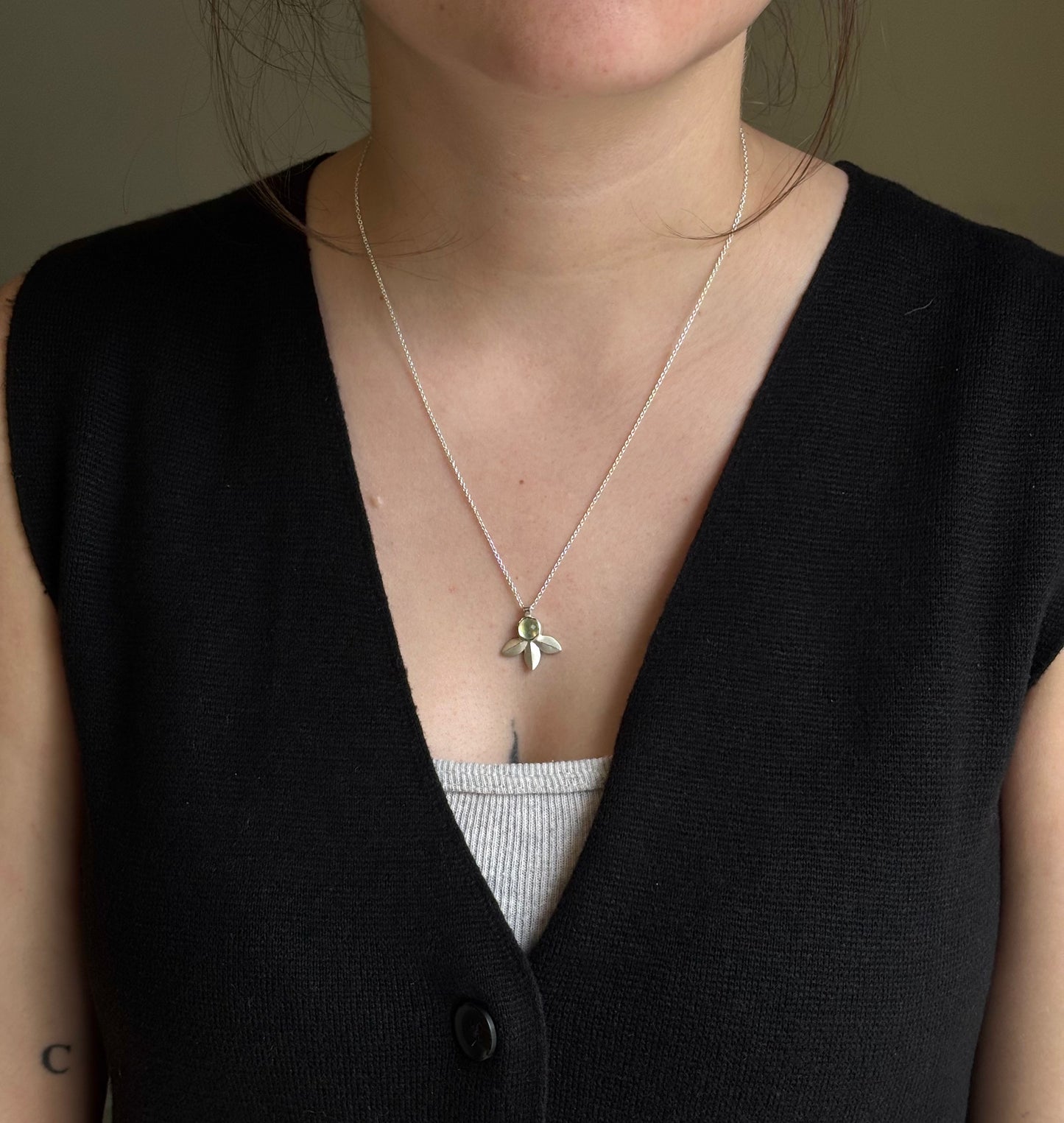 Andrea Mueller, Tri-leaf Necklace with Gems