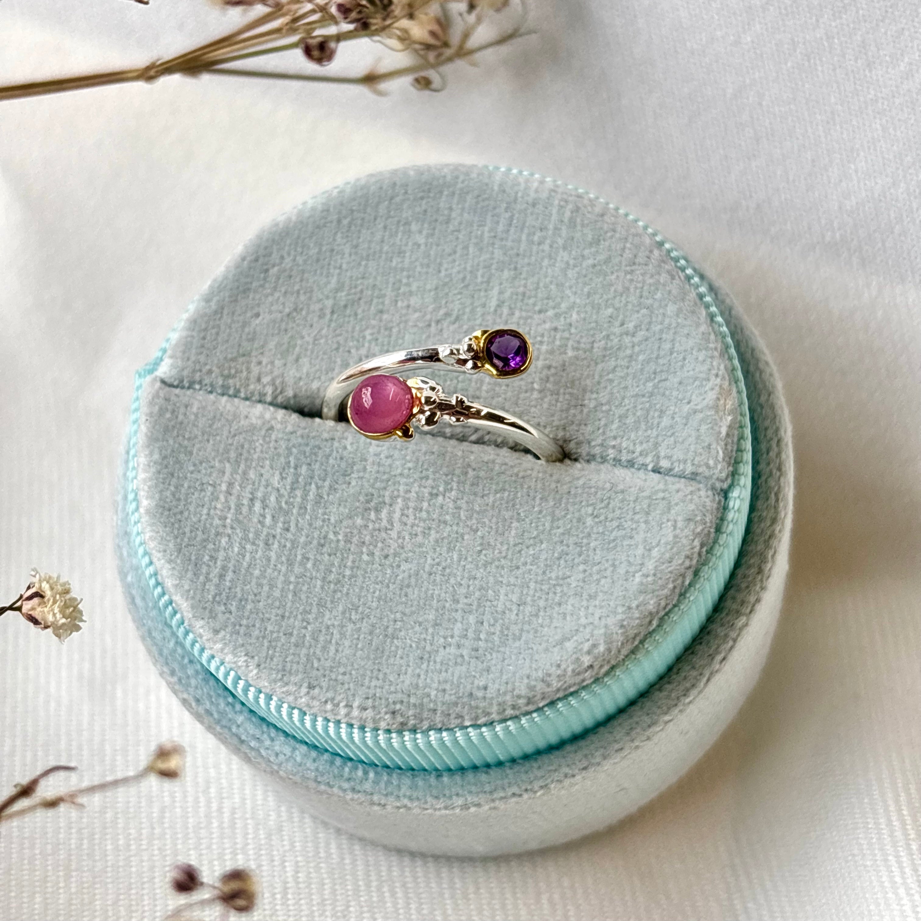 Out Designs, Pink Sapphire and Amethyst Swirl Ring