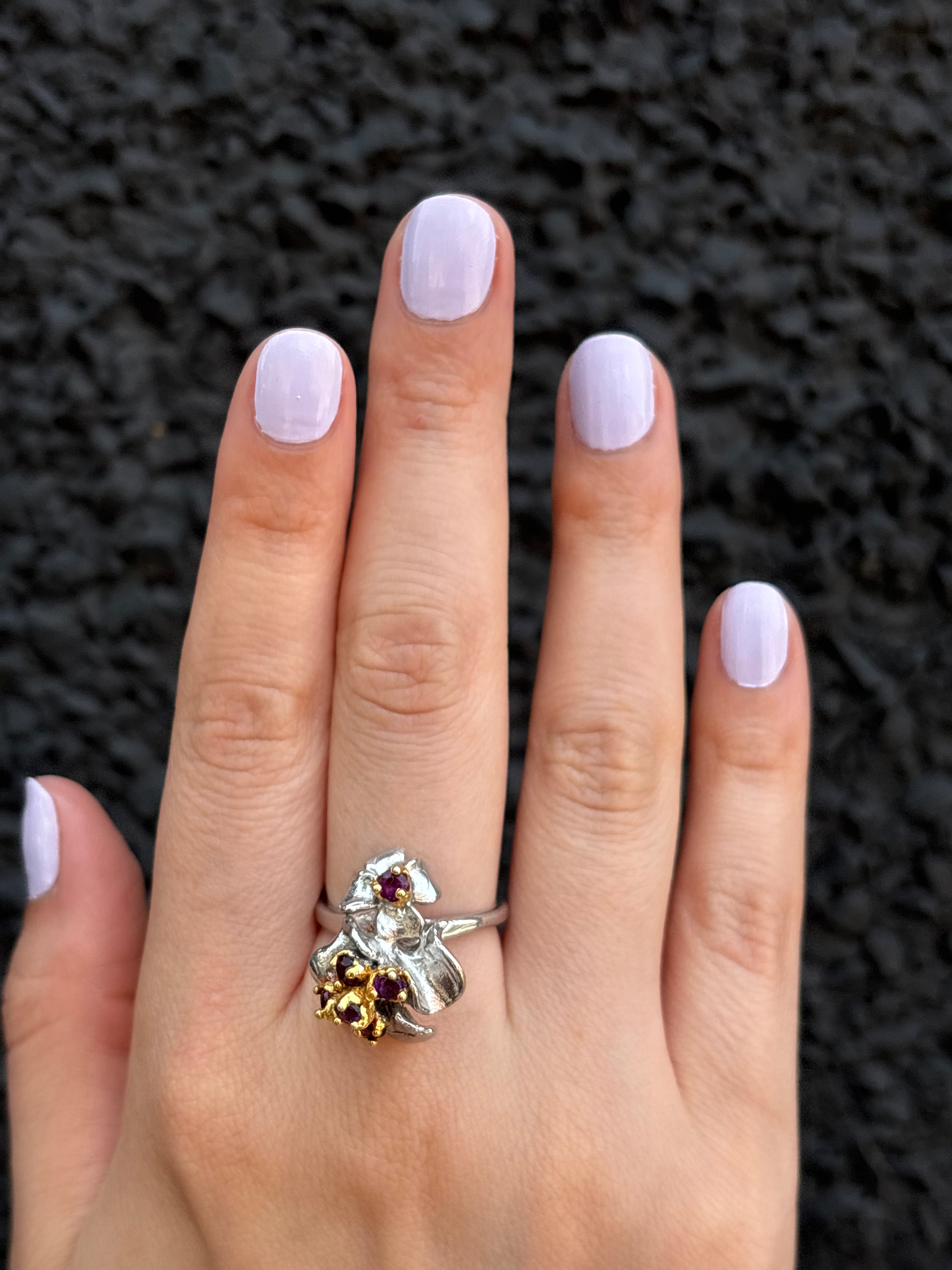Out Designs, Garnet Flowers Ring-4