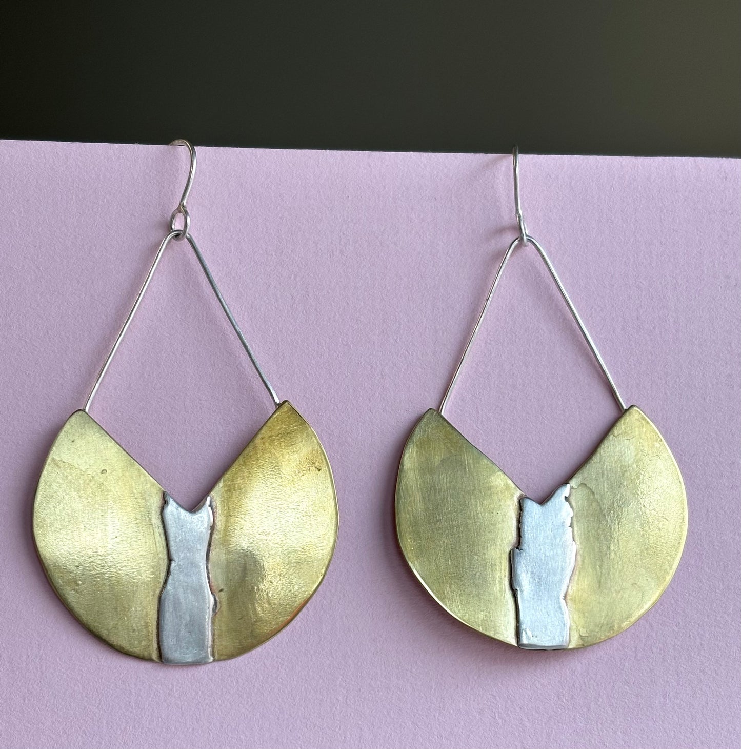 Galili Ellis, Side Facing Brass and Silver Applique Earrings