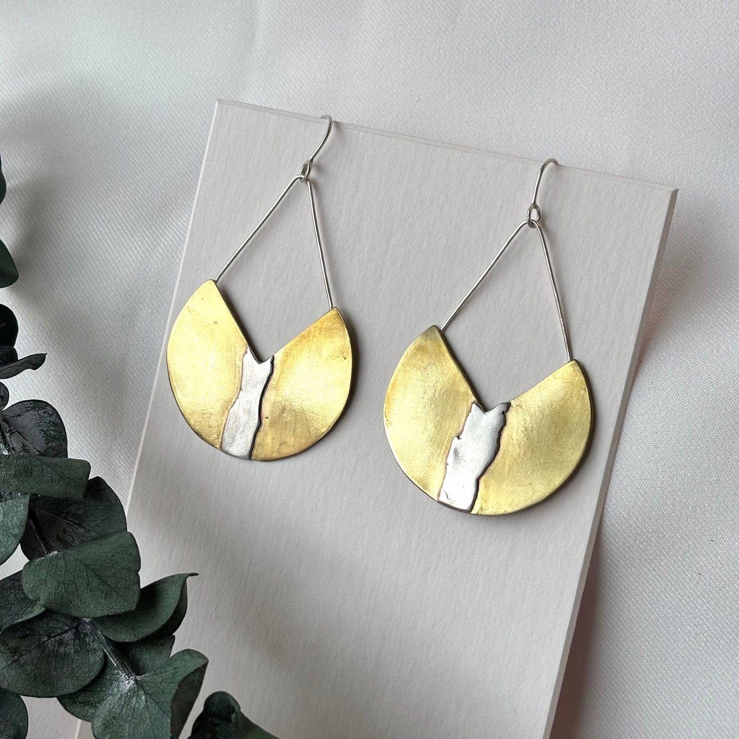 Galili Ellis, Side Facing Brass and Silver Applique Earrings