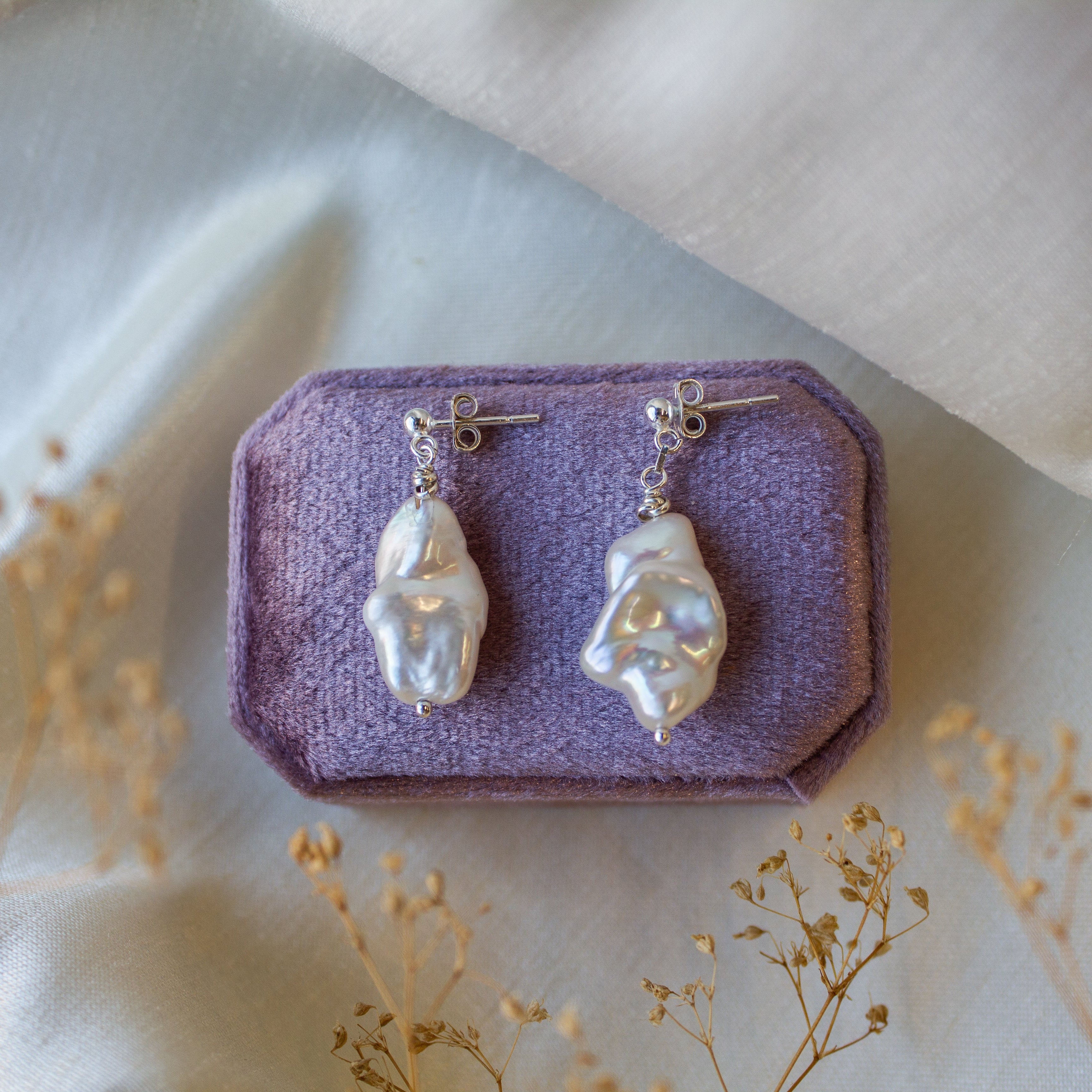 Brenda Wong, Sterling Silver Studs with White Baroque Pearls