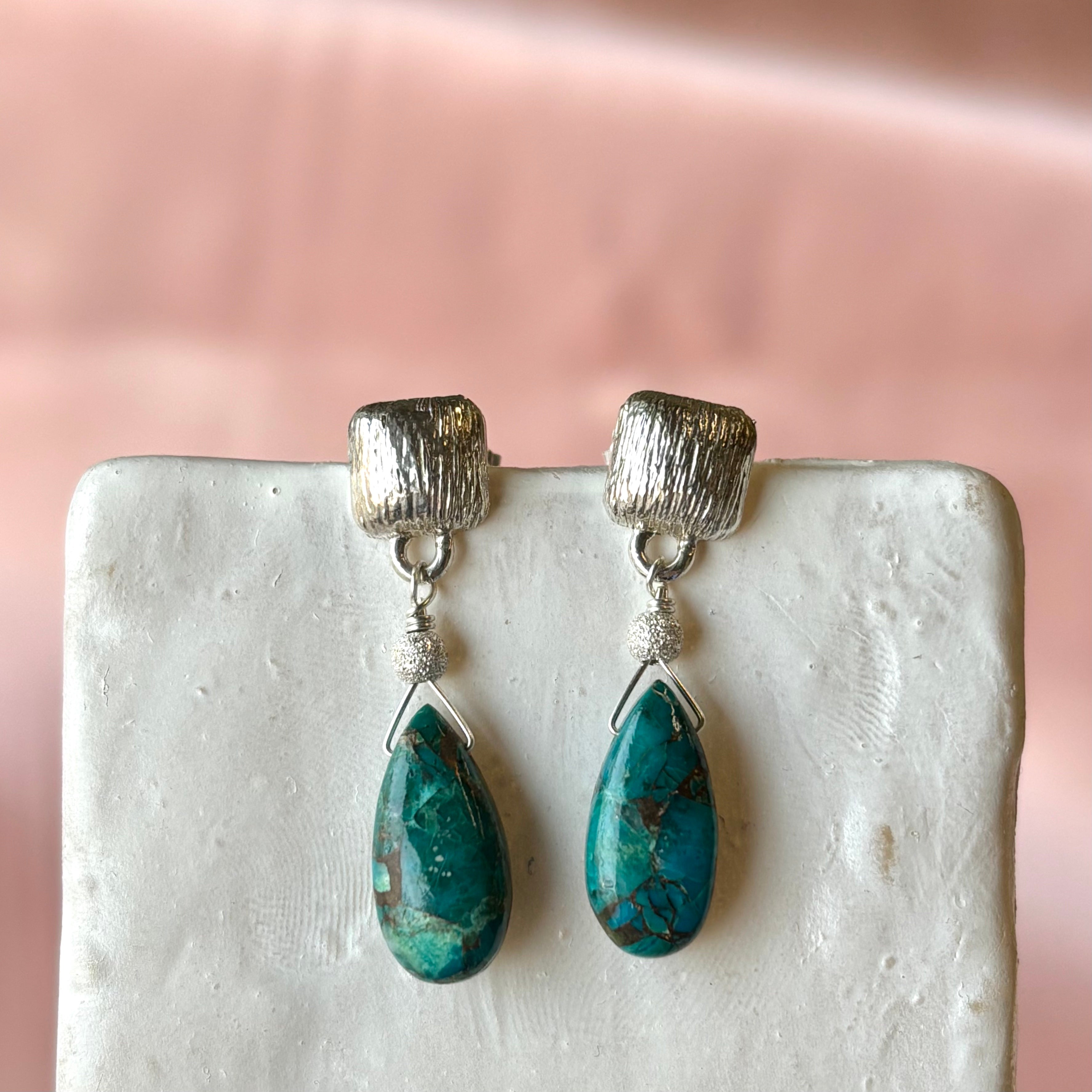 Kathryn Rebecca, Small Cushion Silver and Turquoise Earrings