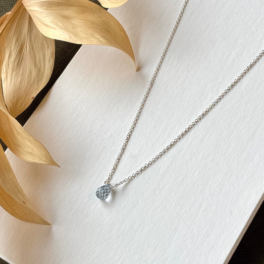 Kathryn Rebecca, Aquamarine Briolette Silver Necklace