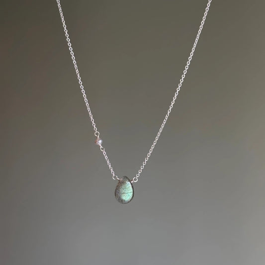 Kathryn Rebecca, Silver Pear Labradorite Necklace