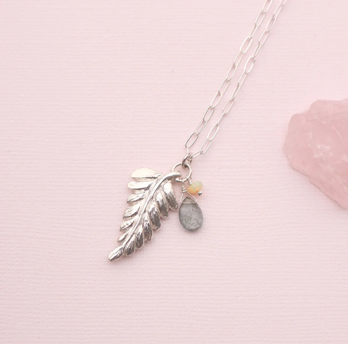 Kathryn Rebecca, Long Fern Necklace with Gemstones