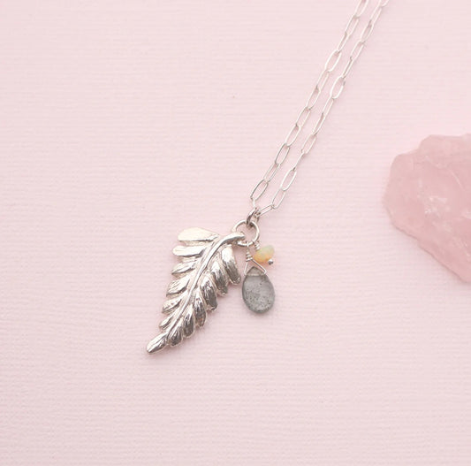 Kathryn Rebecca, Long Fern Necklace with Gemstones
