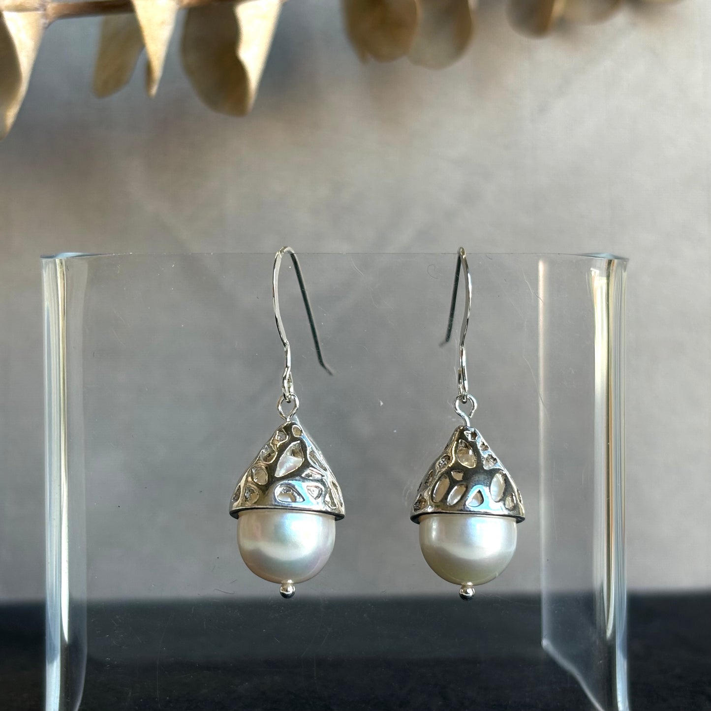 Brenda Wong, Lace Cap Pearl Earrings