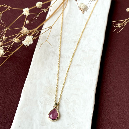 Andrea Mueller, Pink Sapphire Teardrop Gold Necklace