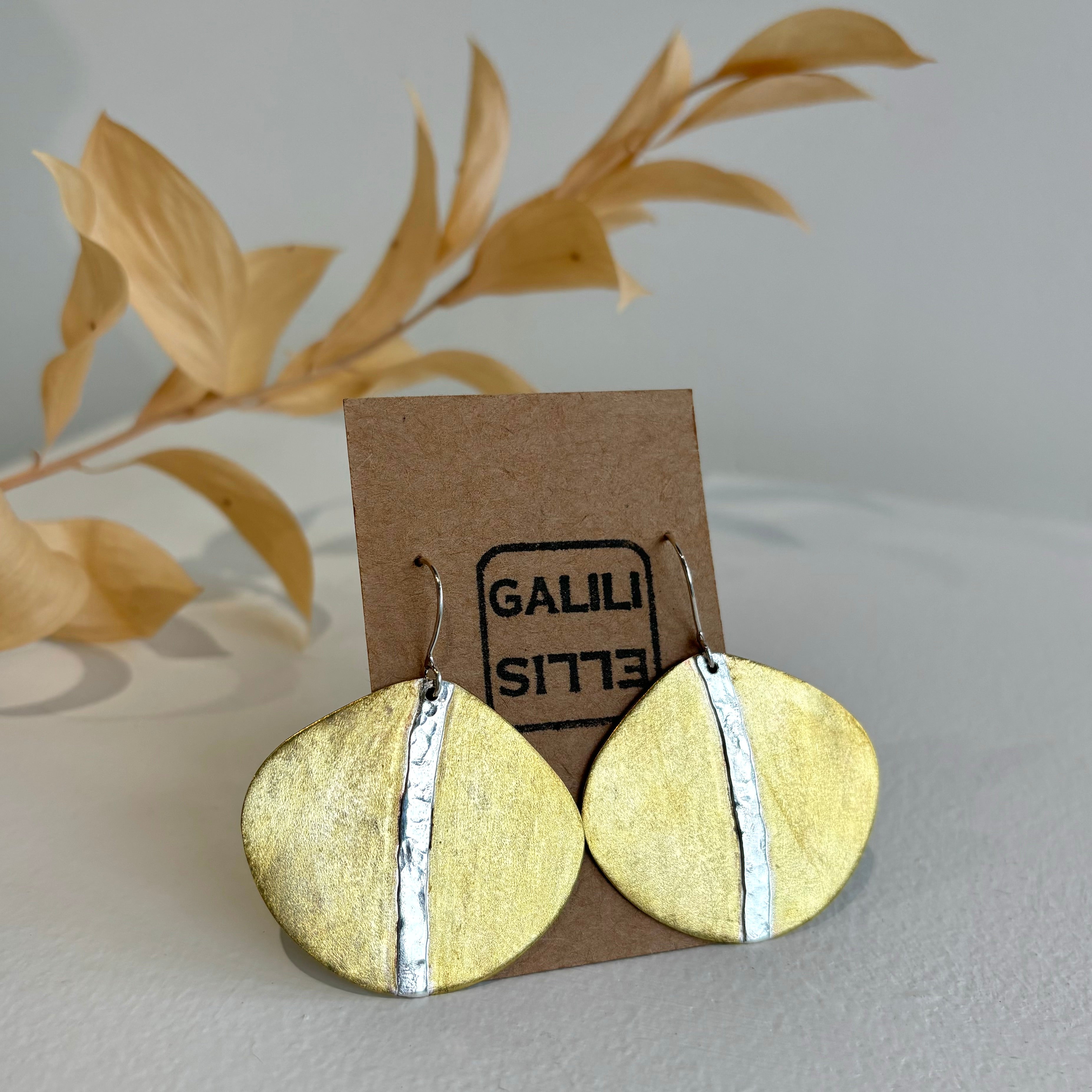 Galili Ellis, Side Facing Silver Applique Vertical Stripe Earrings
