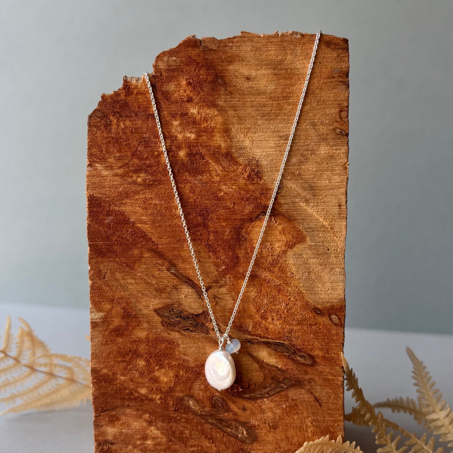 Kathryn Rebecca, Found Jewel Pearl and Opal Silver Necklace