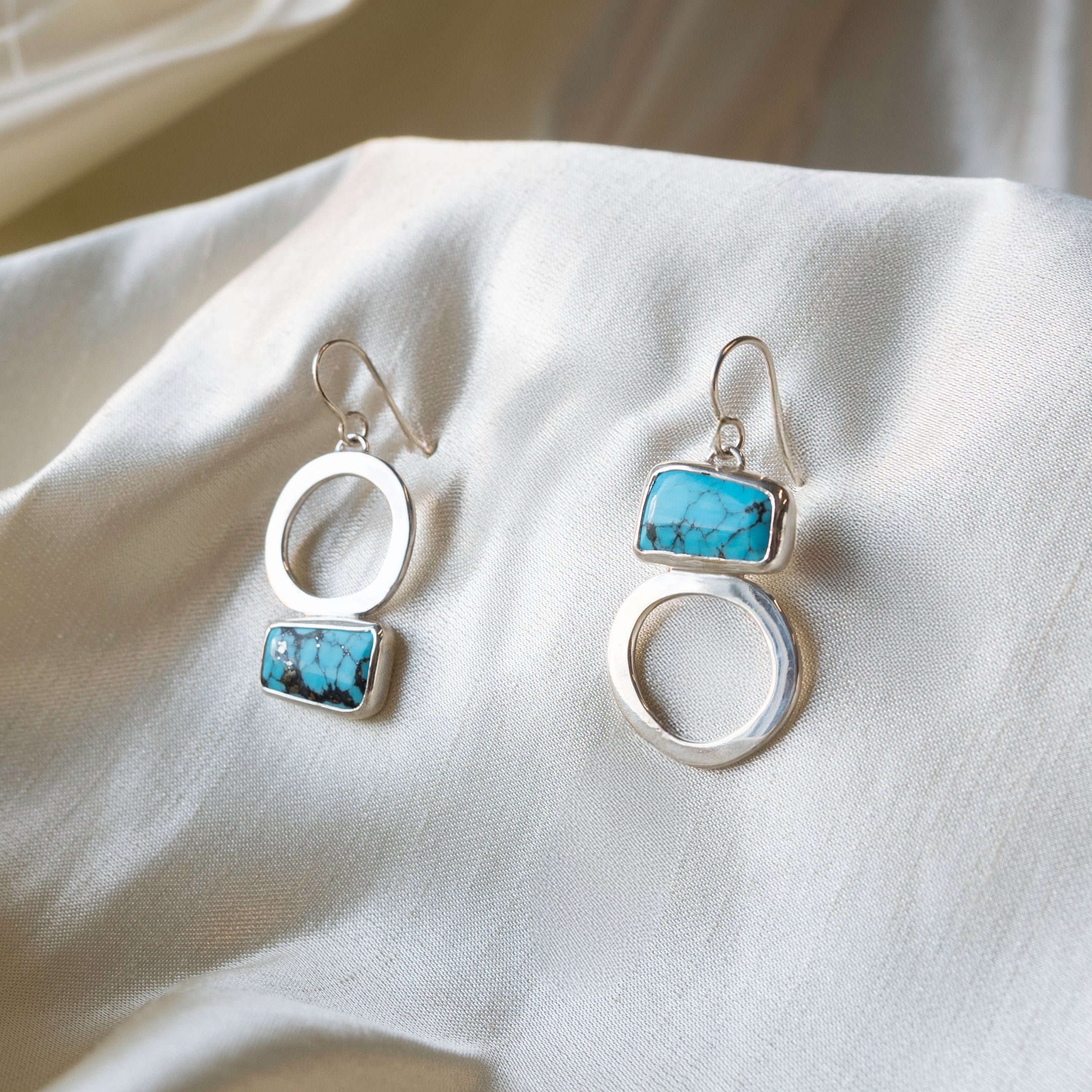 Galili Ellis, Asymmetrical Turquoise Silver Earrings