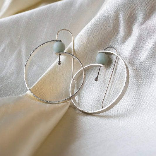 Galili Ellis, Curled Silver Dangles with Green Matte Amazonite