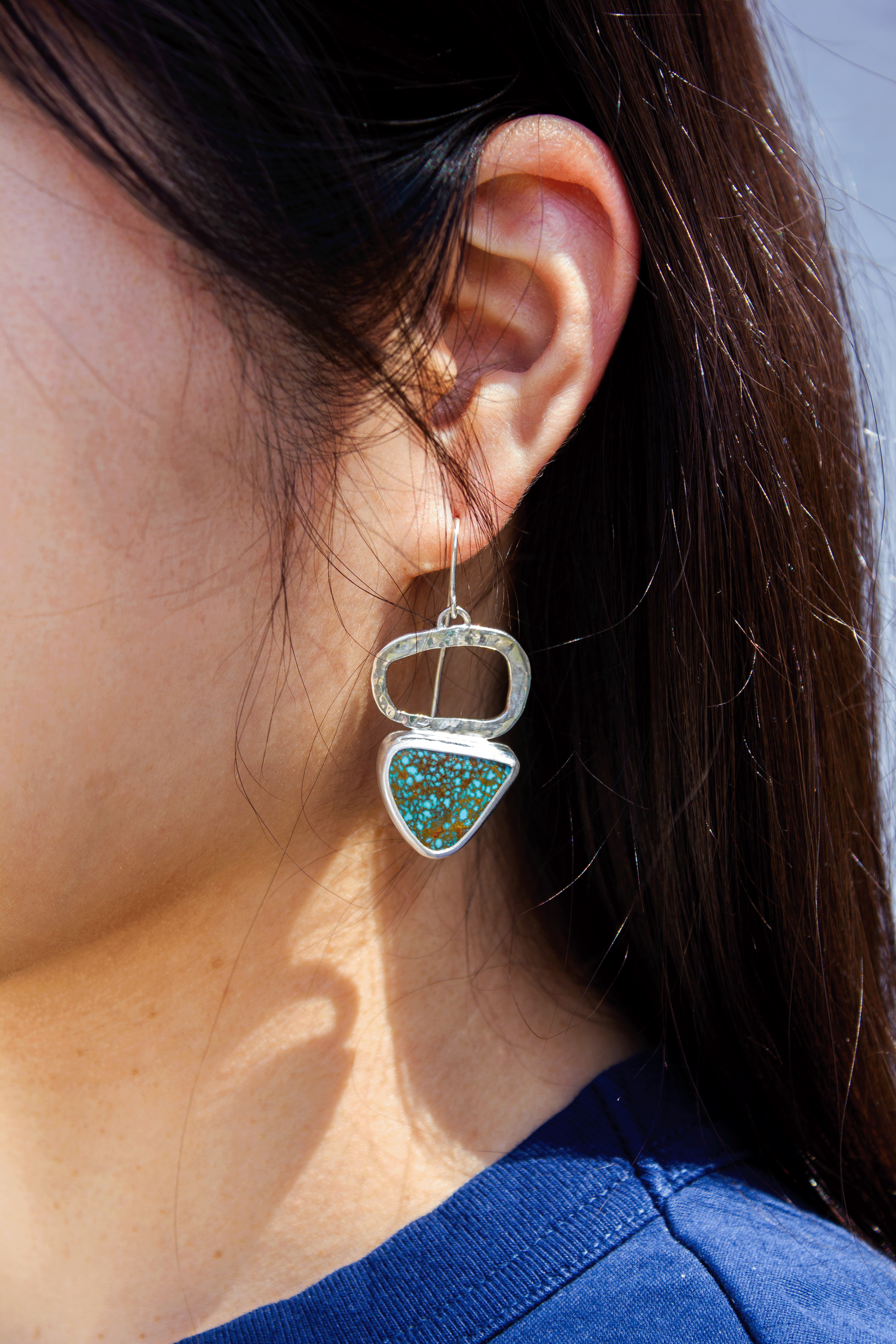 Galili Ellis, Asymmetrical Turquoise Web Earrings-2