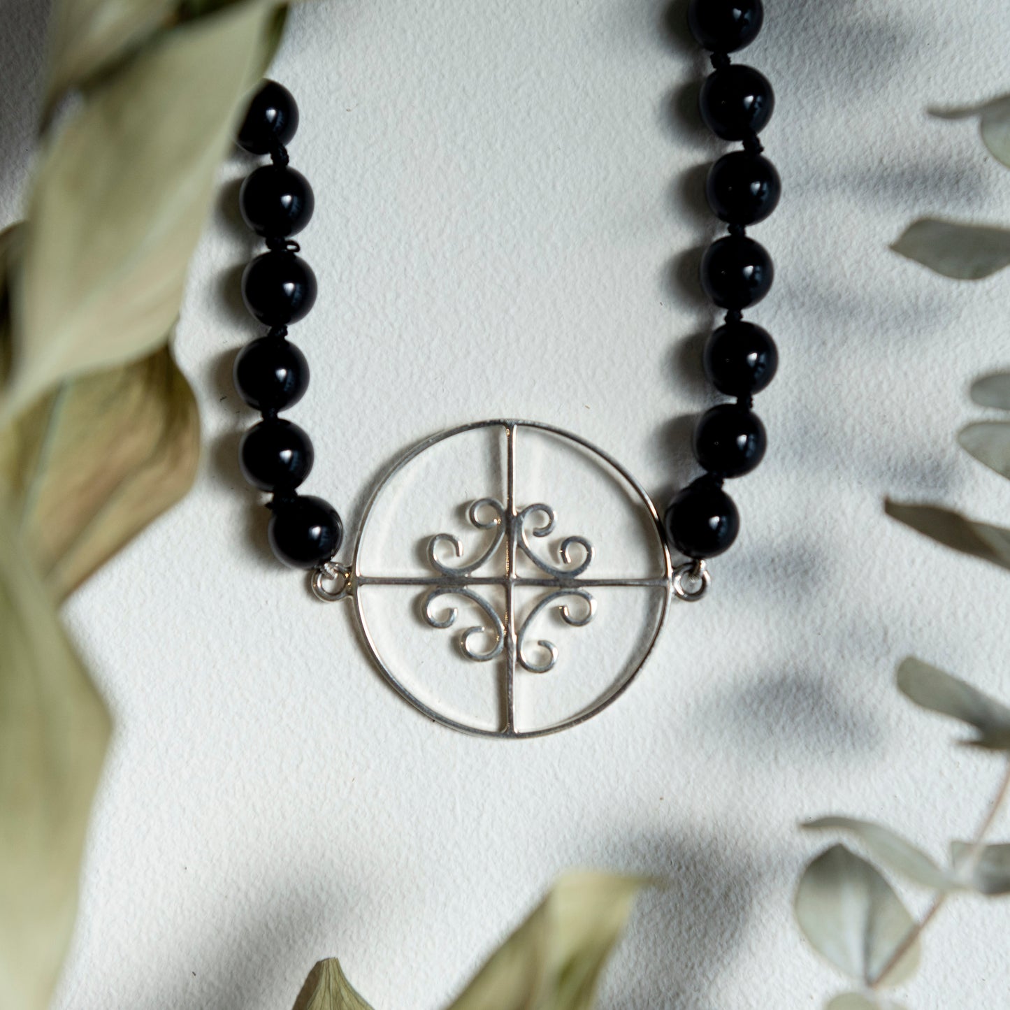 Alexandra Temple, Onyx and Silver Colonial Bar Necklace