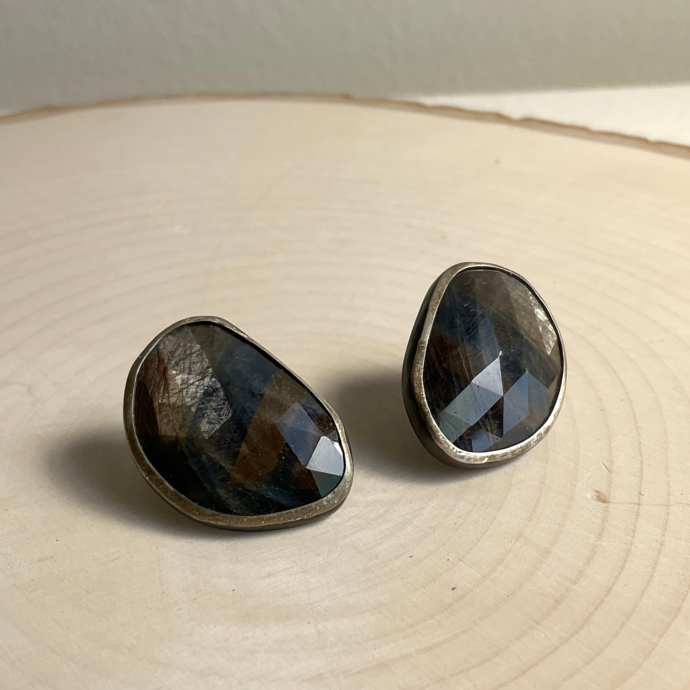 Ignis Borealis, Gold Sheen Sapphire Statement Stud Earrings