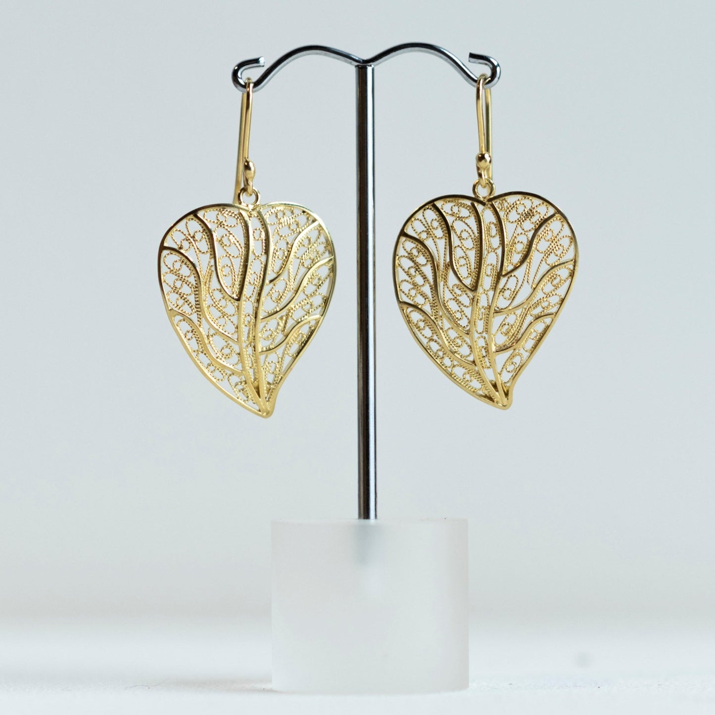 Alexandra Temple, Gold Plated Filigree Leaf Earrings