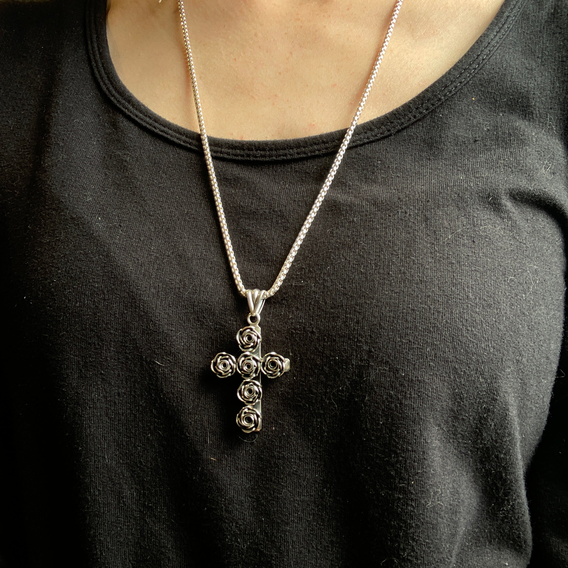 Alexandra Temple, Silver Rose Cross Pendant-3