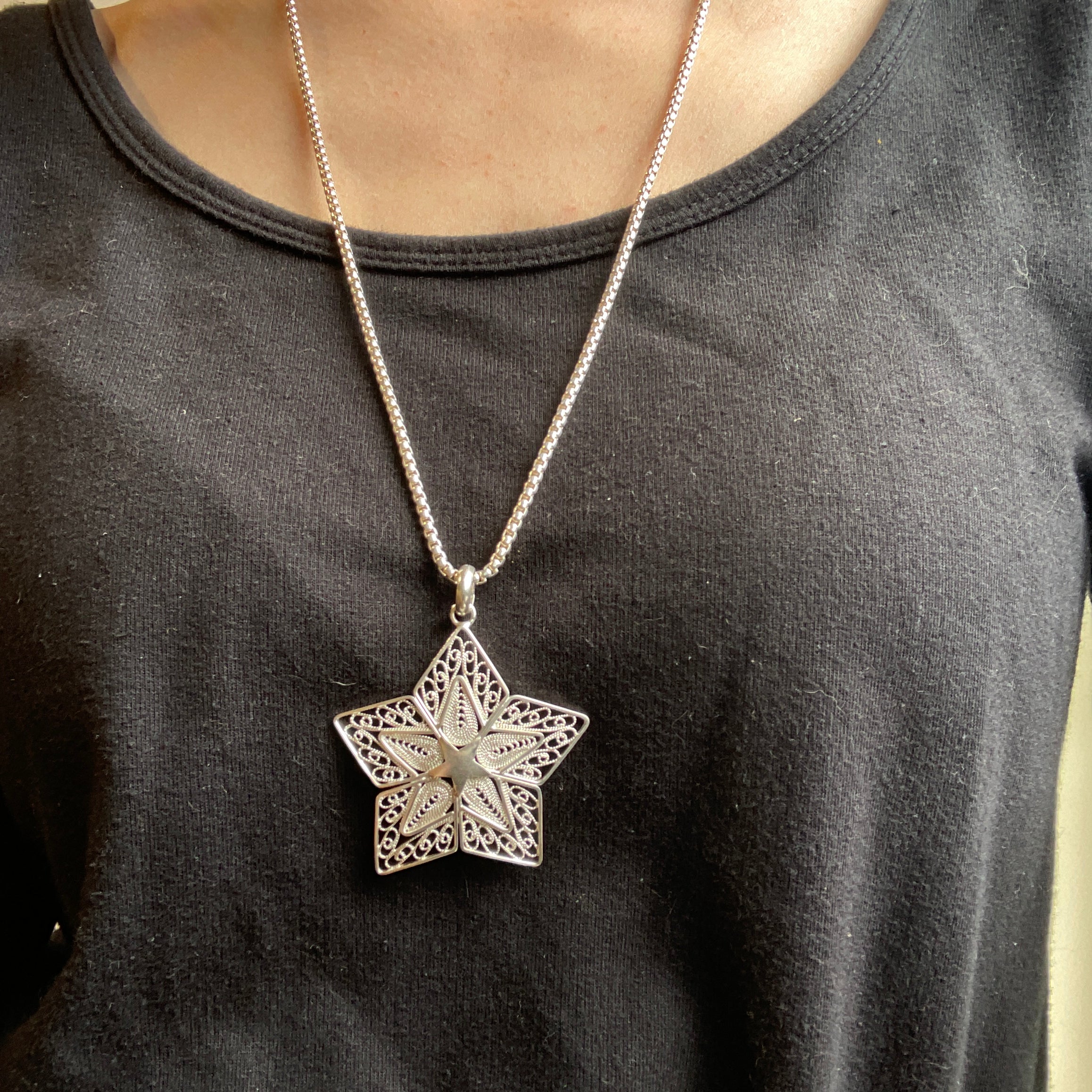Alexandra Temple, Filigree Silver Star Pendant Constellations-3